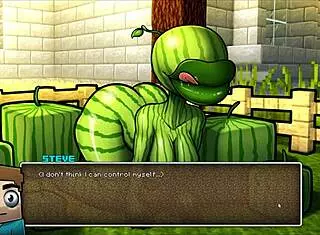 yo, steve bangs a sexy watermelon in hornycraft parody hentai game!