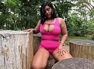 Nymphomaniac Latina Squirts Honey from Pussy While Sweating Shorts in Park