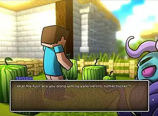 yo, steve bangs a sexy watermelon in hornycraft parody hentai game!