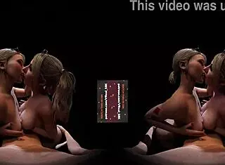 Harley and Alexa do a dirty tongue kiss after double titfuck in 3D