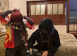 Married woman feels excited in cosplay, deepthroating to creampie on Halloween