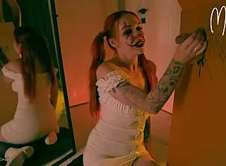 redhead russian milf deepthroats in halloween story