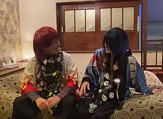 Married woman feels excited in cosplay, deepthroating to creampie on Halloween