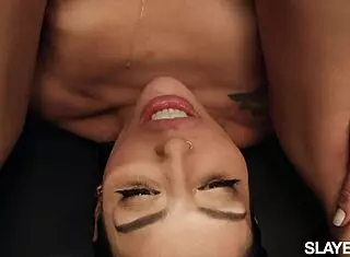 Domme Lumi gags and binds naughty sub Vanessa for intense scissoring