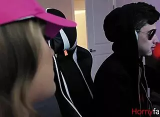 Stepsis Gobbling Gamer Cock While Riding Hard