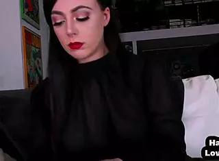 Babe with perky tits talks dirty during POV wank