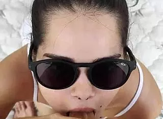 Lesbian babe with shaved pussy scissoring and kissing her best friend with natural tits