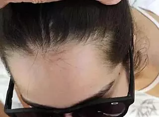 Lesbian babe with shaved pussy scissoring and kissing her best friend with natural tits