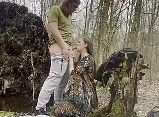 busty girl with long legs rough fucked in the forest public