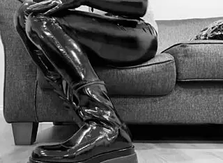 Fetish Boots and Heels in Latex Gloves with Shiny Leggings?