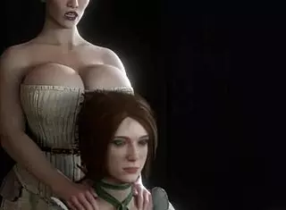 Busty woman picked by two for a wild futanari double penetration in hot 3D anime action.