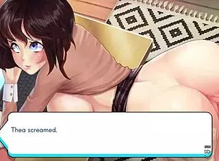Gamer Girl Thea Plays with Huge Boobs in Hentai Game