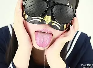 tongue spit fetish with japanese flair