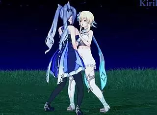 lumine and keqing and mona intense lesbian play and intense futanari sex - genshin impact hentai