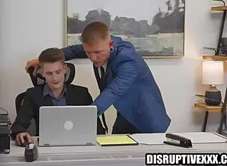 blonde guy sucks big cock in office reality