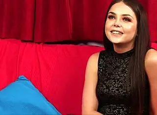 watch this classy babe in stockings seducing a guy to wank on her in cfnm