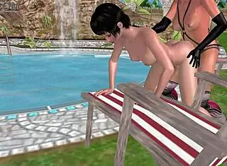 animated 3d cartoon cute lesbian girl ducks another from behind