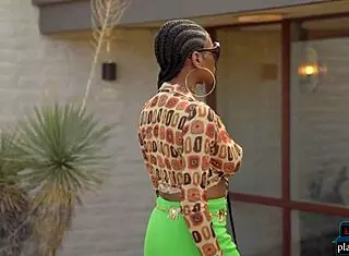 Ebony model Nyla rips clothes to show huge tits