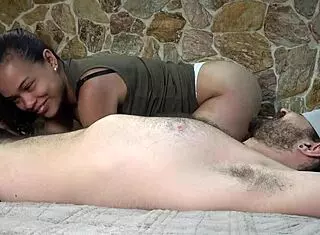 Colombian beauty worships ass and fucks boyfriend blindfolded to real orgasm!