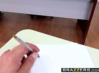 Feeling distracted by teacher's big tits in stockings at school