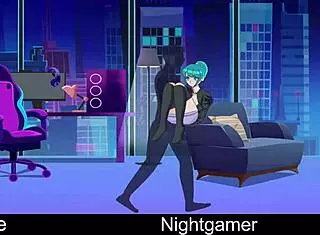in the night, a gamer discovers his cute anime girlfriend in hentai style