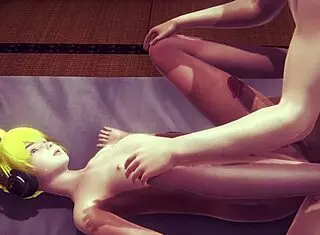 Yaoi Femboy Len in Hard Threesome Creampie