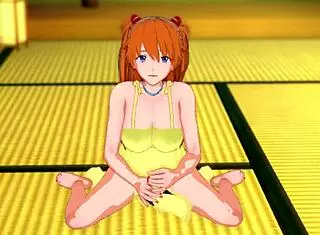 Horny Asuka in Yellow Dress Guides Your Handjob - Evangelion POV.