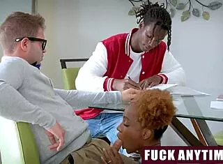 Stepbro And Tutor Double-Team Stepsister In Missionary, Riding, Doggy