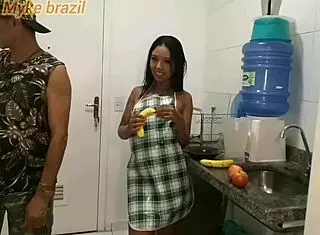 Millena gomes, the sexy latina maid, offers blowjob and anal sex in see-through outfit