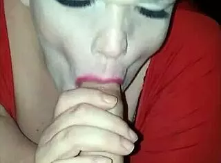 BBW tranny deepthroats big white cock in POV homemade scene.