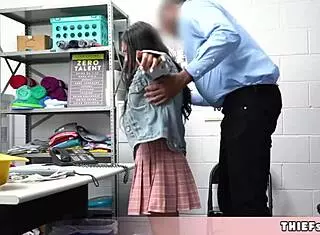 petite asian chick caught stealing lingerie, now bent over for a wild teen blowjob in shop.