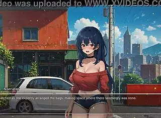 my girlfriend exposes her huge tits in the street in this hentai game 😍