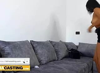 Sultry latina model in red lingerie contrasts with the big dick agent's hardcore fucking during casting interview.