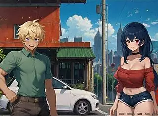 my girlfriend exposes her huge tits in the street in this hentai game 😍