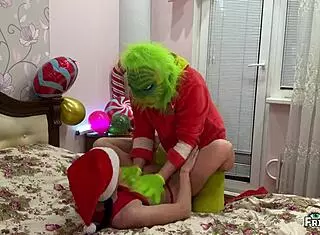 Stepson Go to Work Before Christmas, Stepmother Cheating with Grinch Huge Cum Load!