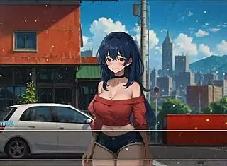 my girlfriend exposes her huge tits in the street in this hentai game 😍
