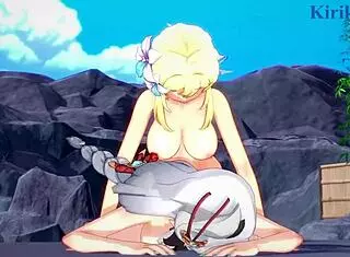 Shenhe and Lumine fuck Miko Yae and Raiden Shogun?