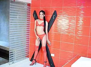 sexy teen shemale teases with her big dick before sucking and fucking