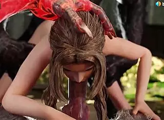 Aerith Serves Two Werewolves with Deepthroat and Anal in Final Fantasy 3D Animation!