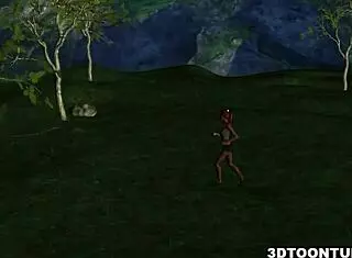 two bi 3d babes lick each other, share cock outdoors