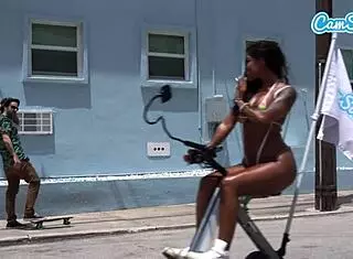 Big ass latinas feel the thrill riding trikes on public beach