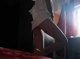 Hot blonde fingering her pussy in friend's house while he's away