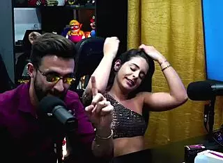 sexy girlfriend in podcast pulls out cock for toy handjob