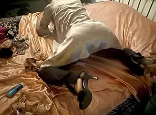 White slut in satin panties and black corset gets doggy style pants fuck with anal