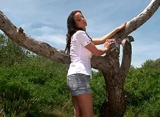 Outdoor strip with dildo and sexy tits