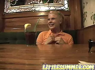 blonde teen with braces rubs tits in public during summer