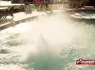 joe and kristen are taking a dip in the pool, foreplaying with other couples around them