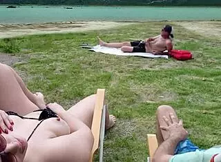 touching myself while voyeur jerks off at beach