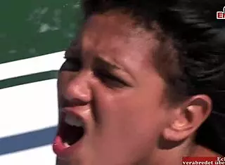 Busty girl fucks in anal threesome on boat!