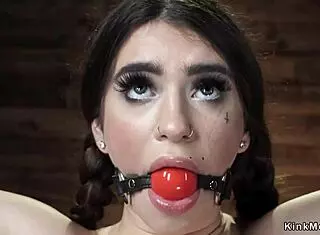 Pale Brunette SUSPENDED in HOGTIE, CANED hard.